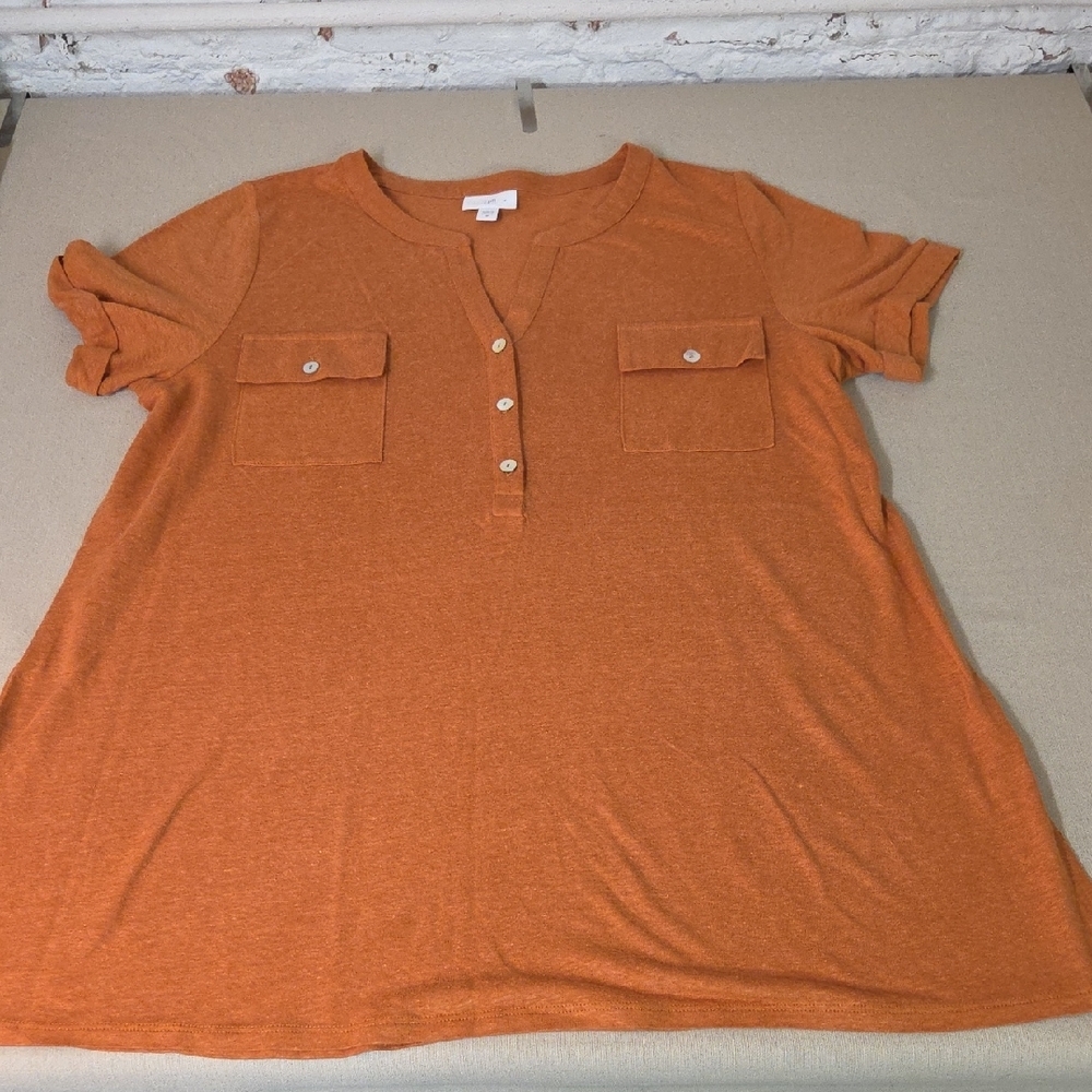 J. Jill Burnt Orange Short Sleeve Tunic Sz Medium